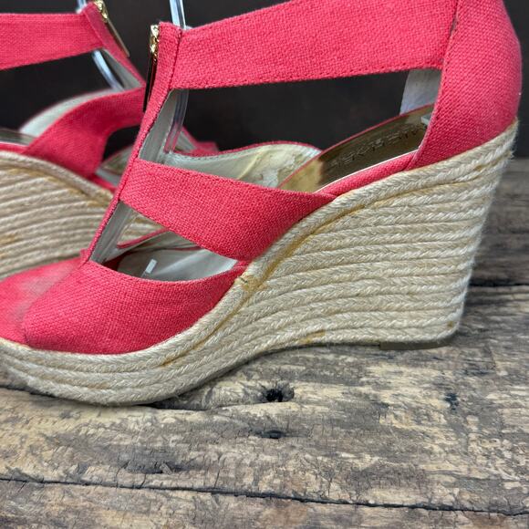 Michael Kors Coral Canvas Espadrille Wedge Sandals Women’s 8M Gold Zip Platform - Picture 10 of 13